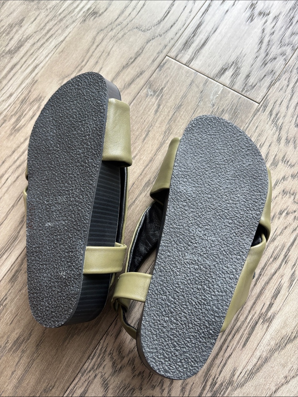 Celine Olive Green Leather Crisscross Slingback Sandals - Picture 6 of 8